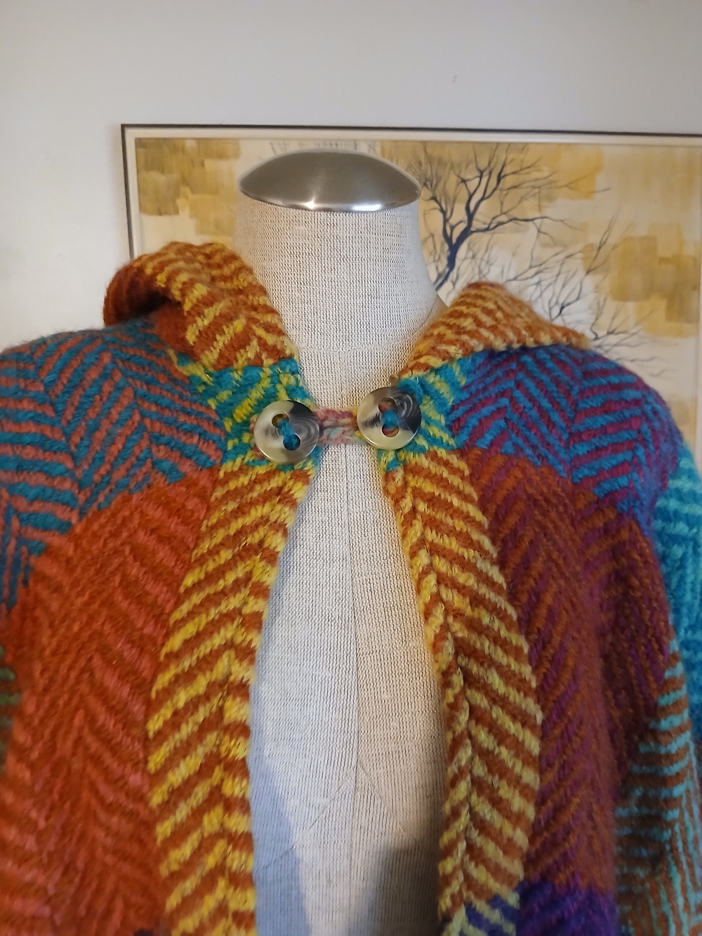 Rainbow Hooded Wool Blend Cape From Ireland